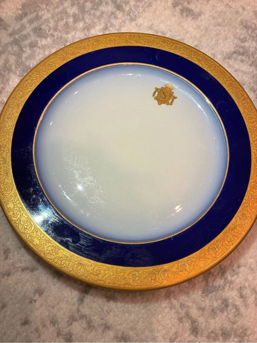 Antique Syracuse China Cobalt Blue & Gold Gilt Plate 10”